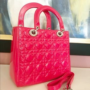 Christian Dior "Lady Dior" red patent M size bag